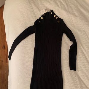 Zara black midi dress with gold buttons